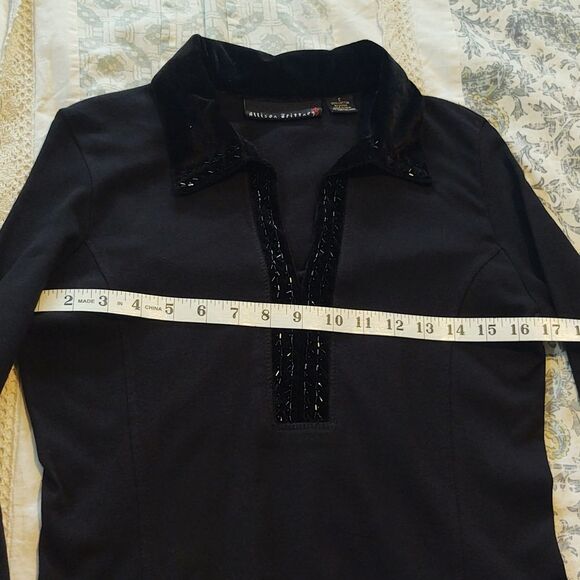 Black Collared V-Neck Pullover with Beaded Trim - Small - Picture 7 of 9